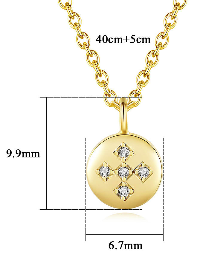 925 Sterling Silver Rhinestone Cross Round Minimalist Necklace