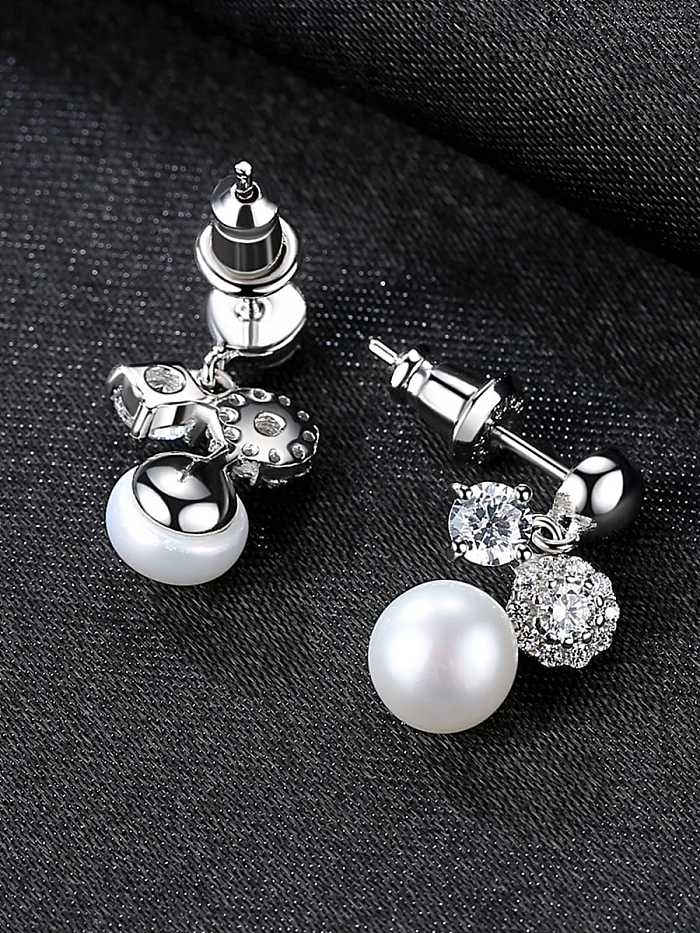 925 Sterling Silver Freshwater Pearl Round Ball Trend Drop Earring