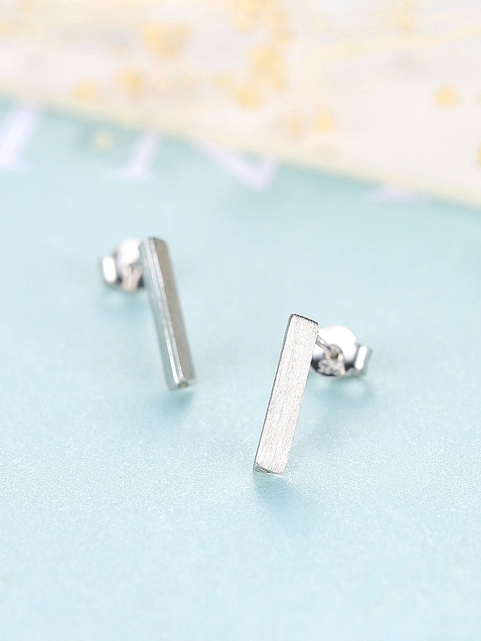 925 Sterling Silver With Glossy Simplistic Geometric Stud Earrings