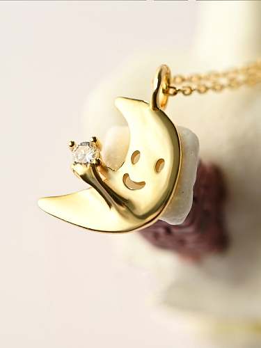 925 Sterling Silver Rhinestone Gold Moon Dainty Necklace