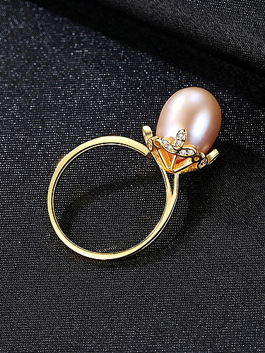 Sterling Silver 10-11mm natural freshwater pearl tulips flower ring