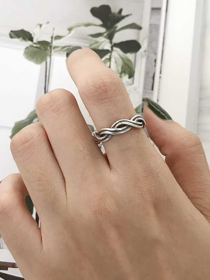 925 Sterling Silver Irregular Vintage Woven Free Size Band Ring