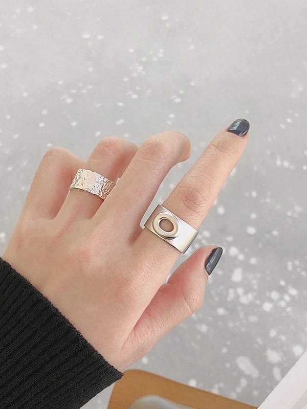 925 Sterling Silver Wide cutout Round Minimalist Free Size Band Ring