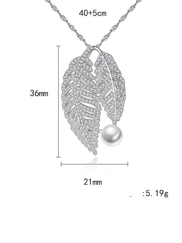 Collier pendentif feuilles de luxe en argent sterling 925 avec zircone cubique