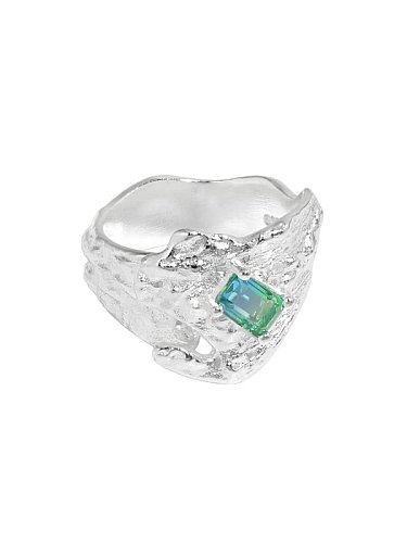 Anel de banda vintage irregular de pedra de vidro de prata esterlina 925