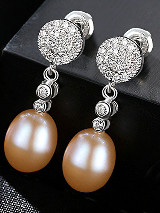Sterling silver micro-set 3A zircon 8-9mm natural pearl earrings