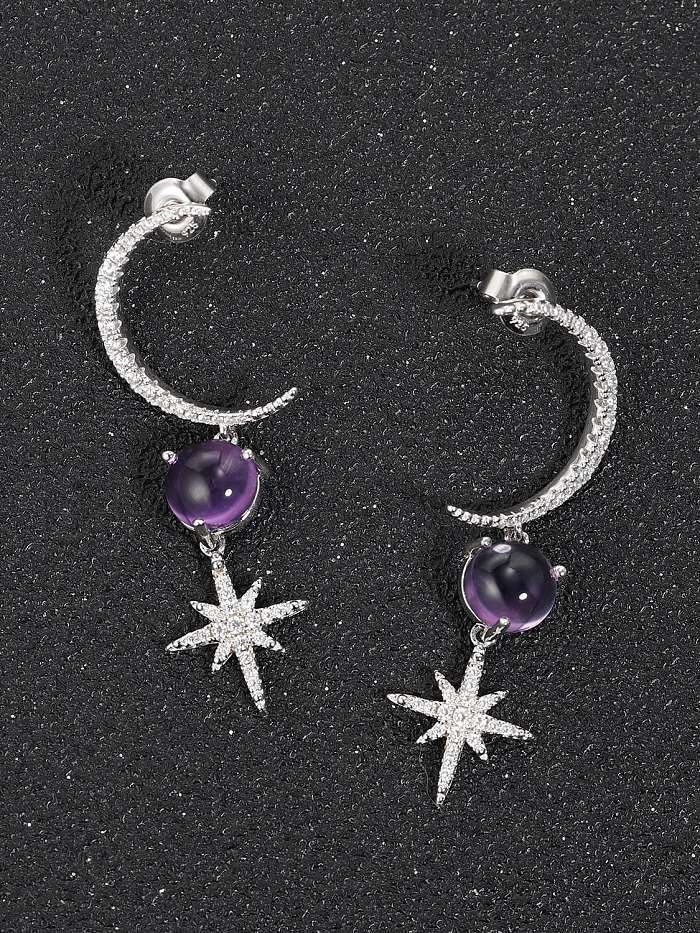 925 Sterling Silver Natural Stone Star Trend Stud Earring