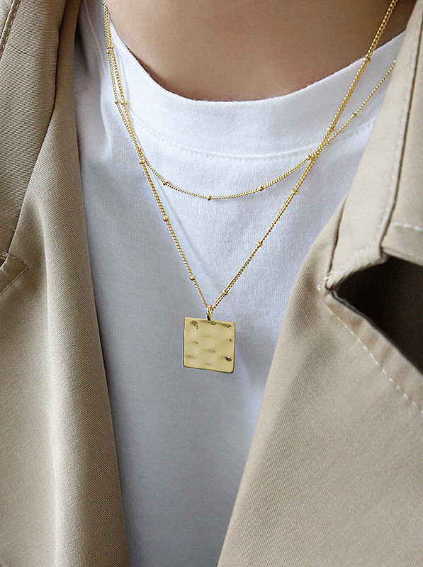 925 Sterling Silver With Gold Plated Personality Geometric Square Tag Necklace