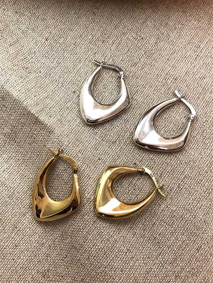 925 Sterling Silver With Gold Plated Simplistic Smooth Geometric Clip On Earrings