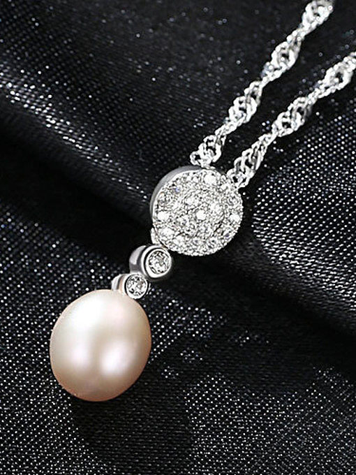 Sterling Silver AAA zircon 7-8mm natural freshwater pearl necklace