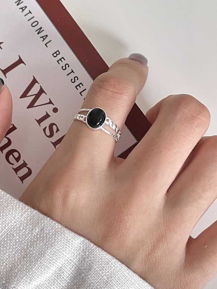 925 Sterling Silver Obsidian Geometric Vintage Band Ring