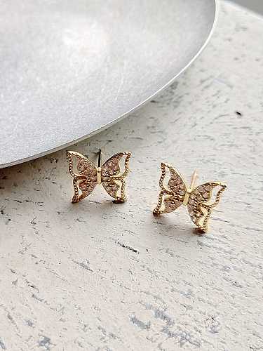 925 Sterling Silver Cubic Zirconia White Butterfly Cute Stud Earring