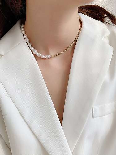 Collar vintage irregular de perlas de agua dulce de plata esterlina 925