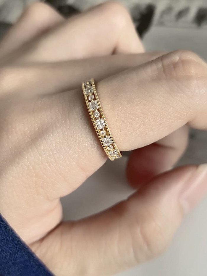 925 Sterling Silver Cubic Zirconia Geometric Minimalist Free Size Band Ring
