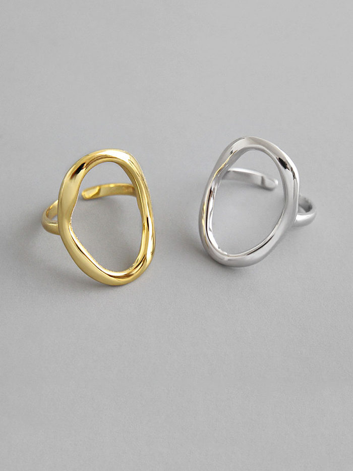 925 Sterling Silver With Hollow Simplistic Geometric Oval Free Size Rings