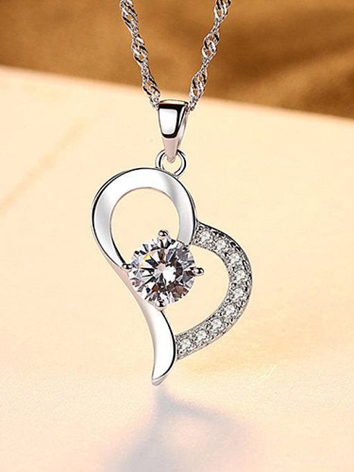 925 Sterling Silver With + Cubic Zirconia Simplistic Heart Locket Necklace