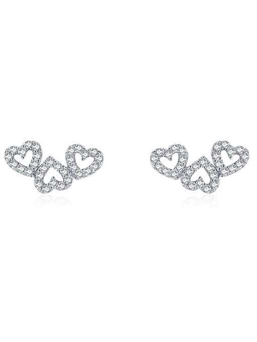 925 Sterling Silver Cubic Zirconia Heart Minimalist Geometry Stud Earring