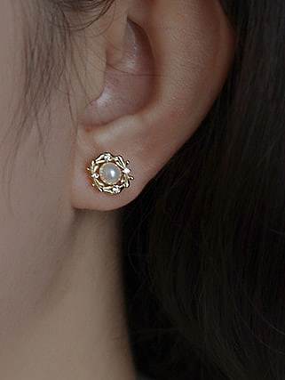 925 Sterling Silver Imitation Pearl Flower Minimalist Stud Earring
