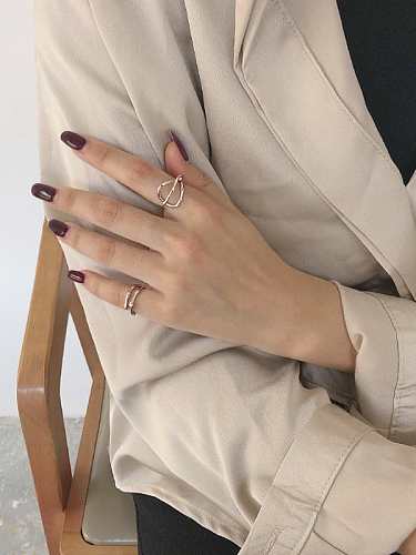 925 Sterling Silver With Gold Plated Simplistic Geometric Free Size Rings