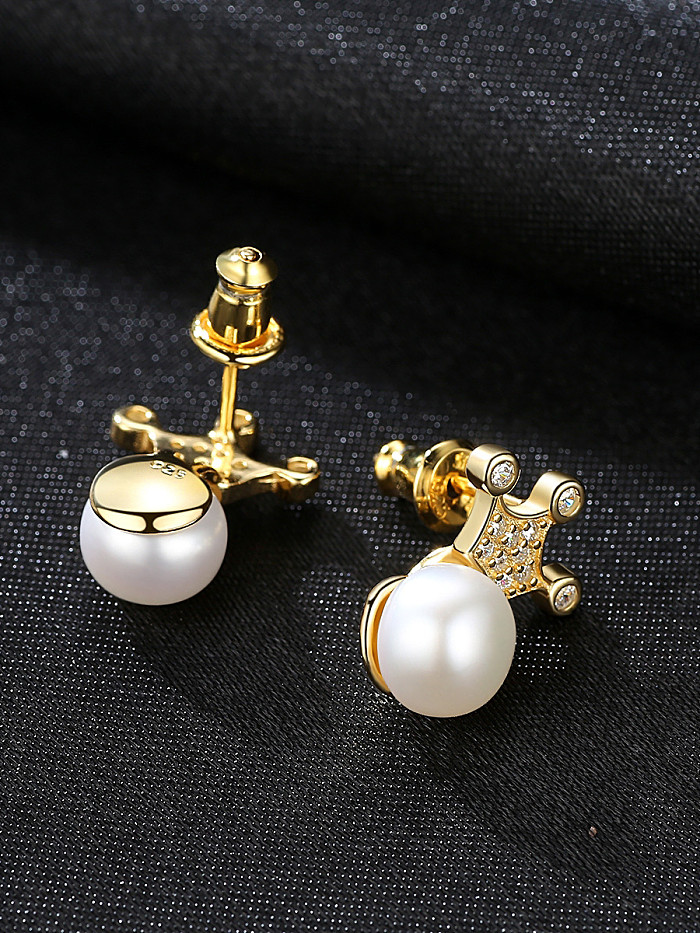 Sterling Silver 7-7.5mm natural freshwater pearl crown studs earring