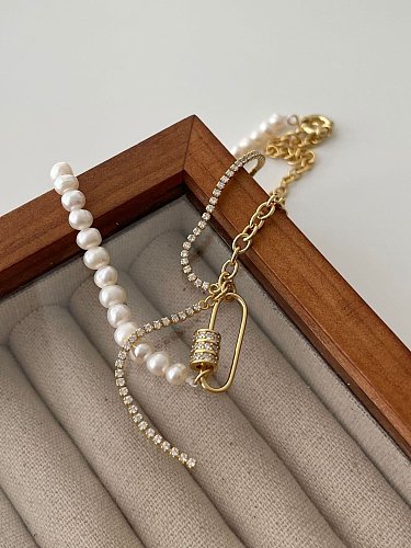 Collar minimalista con borlas de perlas de agua dulce de plata de ley 925