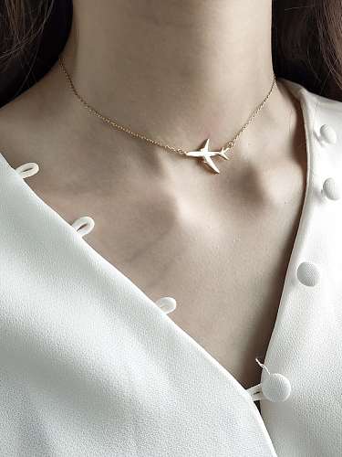 925 Sterling Silver Irregular aircraft Minimalist Necklace