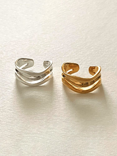 Argent sterling 925 avec des anneaux de taille libre de courbe de vague simpliste plaqués or