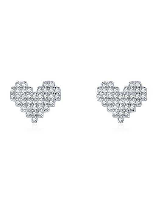Boucles d'Oreilles Goujon Géométrie Minimaliste Coeur Zircon Cubique Argent Sterling 925