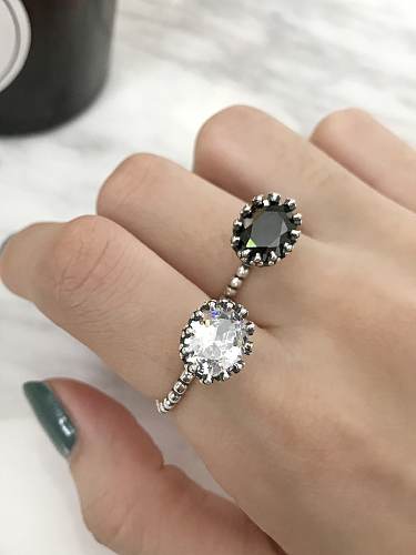 925 Sterling Silver with Cubic Zirconia Black Oval Trend Solitaire Ring
