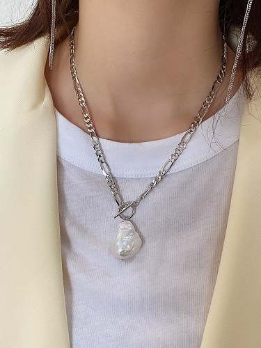 925 Sterling Silver Special Shaped Bead Thick Chain Ot Necklace