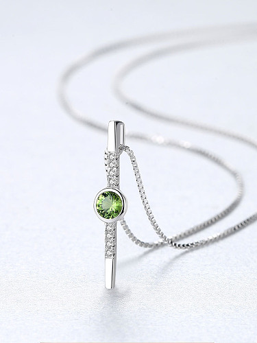 Sterling Silver Green Crystal with 3A Zircon Necklace