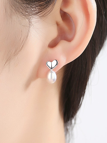 Boucles d'oreilles clous coeur perle d'eau douce 7-8mm en argent sterling