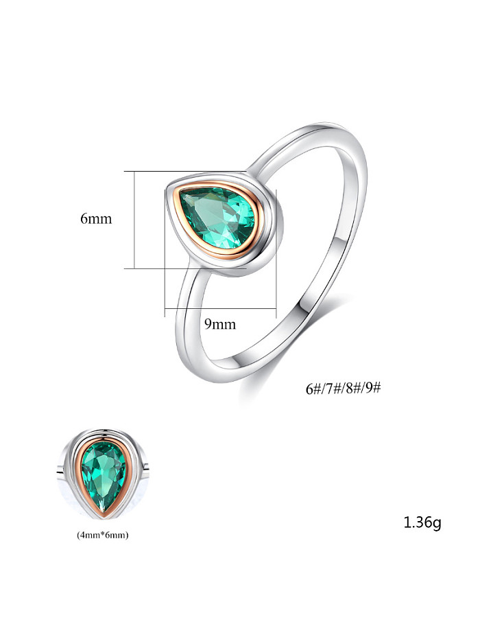 Sterling silver water drop type green semi-precious stone ring