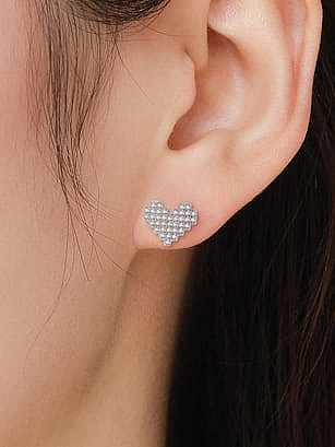 925 Sterling Silver Cubic Zirconia Heart Classic Stud Earring