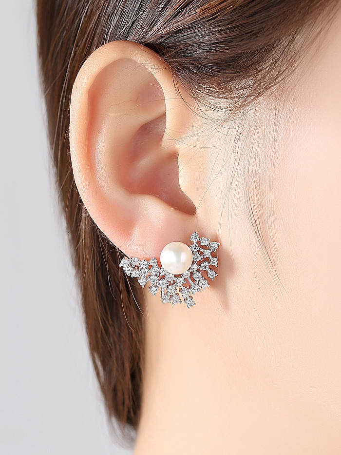 Boucles d'oreilles en argent sterling serties de perles naturelles de zircon 3A