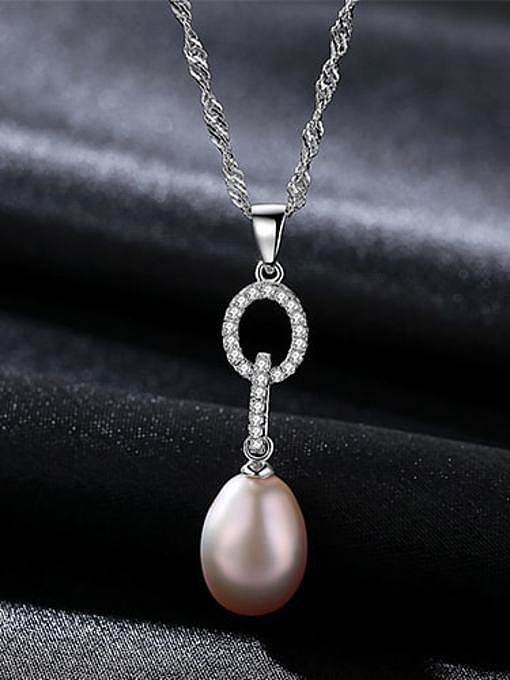 Bague double en argent sterling 925 sertie d'un collier pendentif en perles d'eau douce en zircon AAA
