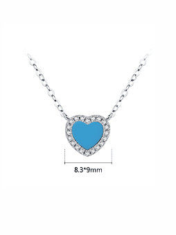 925 Sterling Silver Cubic Zirconia Enamel Minimalist Heart Pendant Necklace