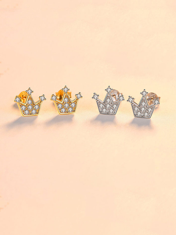 925 Sterling Silver With Cubic Zirconia Simplistic Crown Stud Earrings
