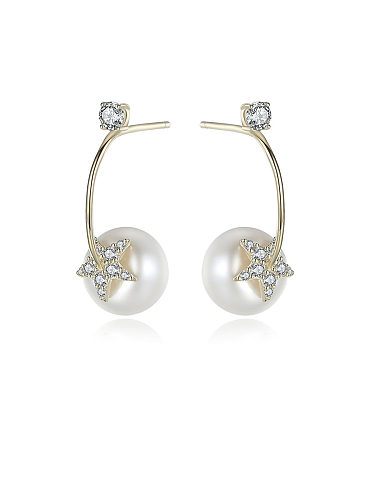 Boucles d'oreilles rondes simplistes en argent sterling 925 avec perle artificielle
