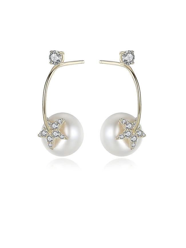 925 Sterling Silver With Artificial Pearl Simplistic Round Drop Earrings