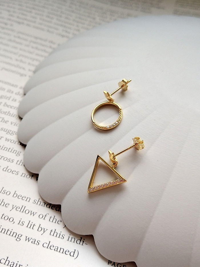 Sterling Silver geometric triangle asymmetrical gold ear studs