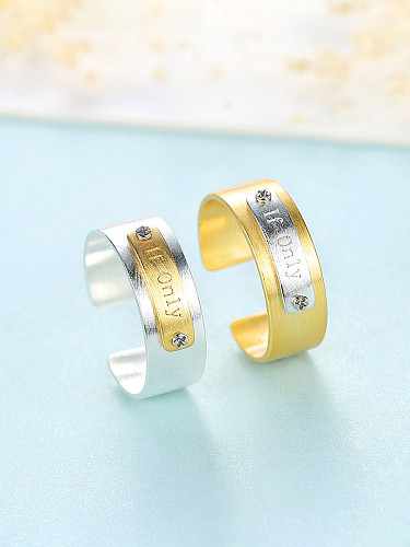 925 Sterling Silver With Two-tone Simplistic Monogrammed Free Size Rings