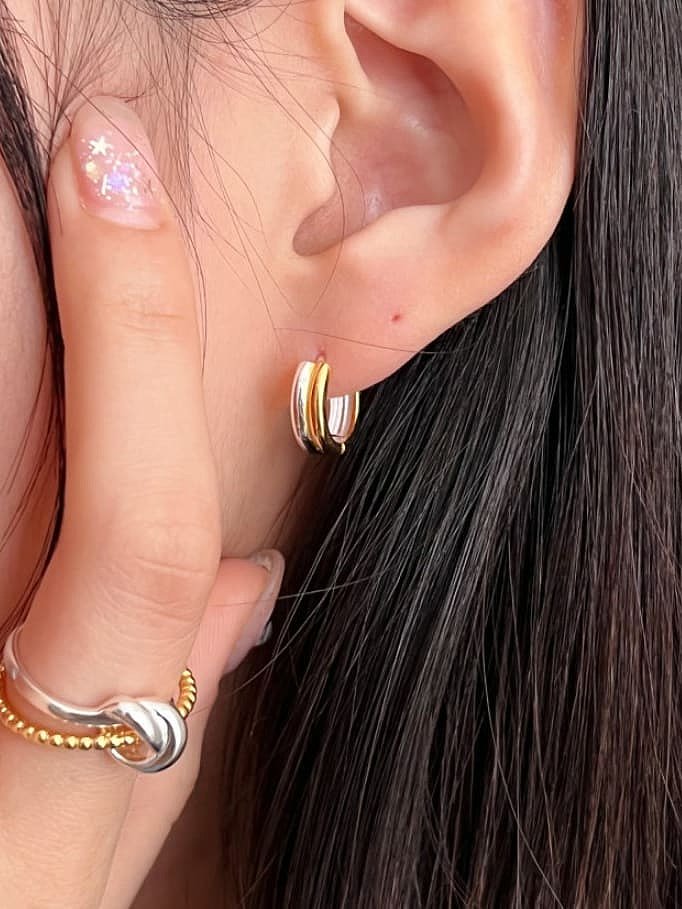 925 Sterling Silver Geometric Minimalist Double Huggie Earring