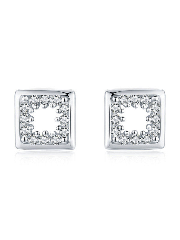 925 Sterling Silver Cubic Zirconia Square Minimalist Stud Earring