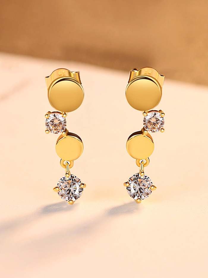 925 Sterling Silver Rhinestone Smooth Round Trend Drop Earring