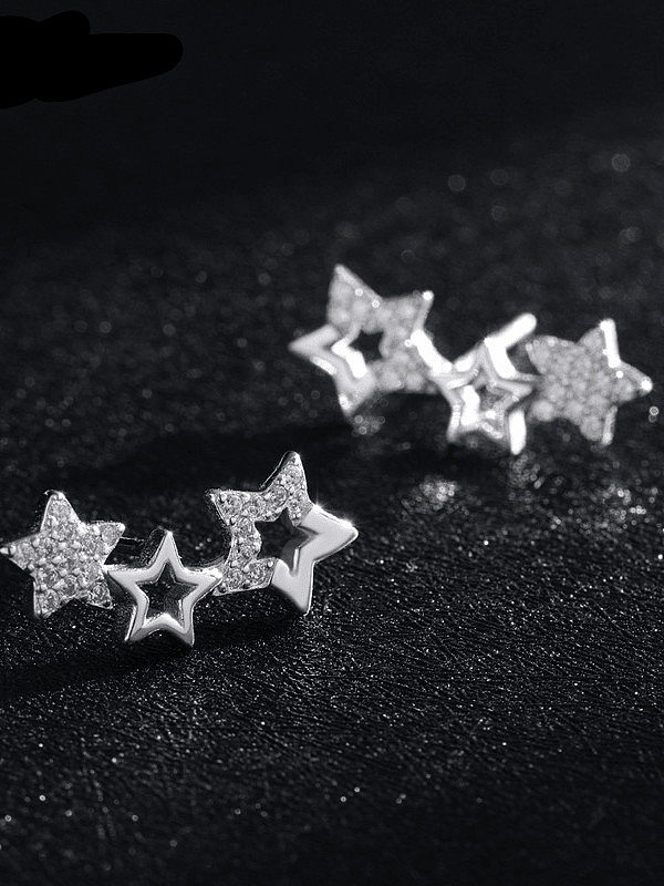925 Sterling Silver Cubic Zirconia Five-pointed star Minimalist Stud Earring