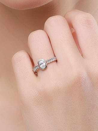 925 Sterling Silver Rhinestone Geometric Classic Hollow Chain Band Ring