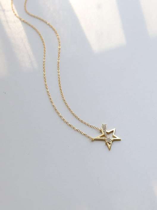 925 Sterling Silver Rhinestone Gold Star Dainty Necklace
