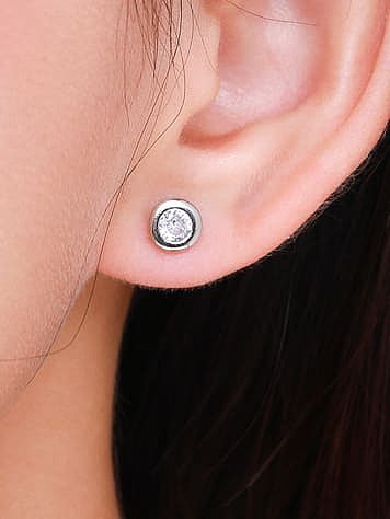 925 Sterling Silver Rhinestone Round Minimalist Stud Earring