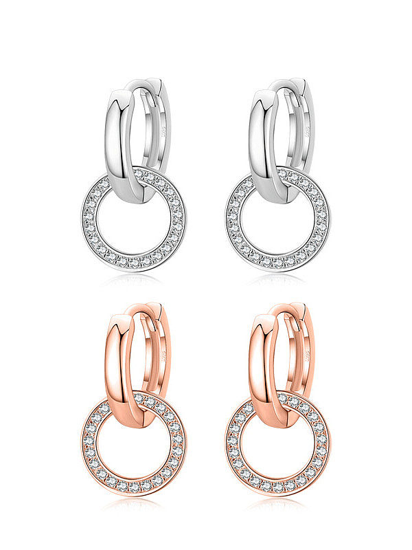 925 Sterling Silver Rhinestone Minimalist Double Ring Huggie Earring